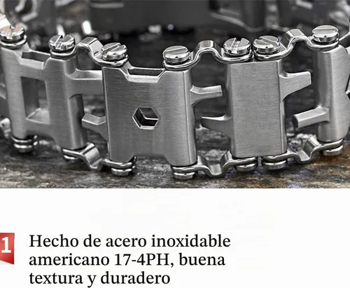 Vista 4 de Pulsera de herramientas de acero inoxidable ONELANKS para hombres, compatible con LEATHERMAN TREAD y correa de reloj, 29 en 1, pulsera multifunción