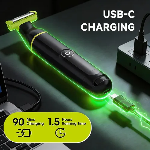 Vista 6 de Lanumi Kit de aseo 2 en 1 para hombre, recortadora de barba recargable inalámbrica, IPX7, maquinilla de afeitar eléctrica impermeable para nariz