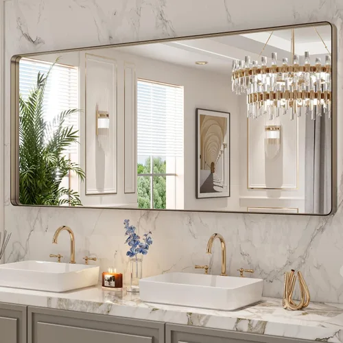 Vista 61 de LOAAO 20x16 Pulgadas Espejo de Baño con Marco de Metal Negro para Pared, Espejo de Tocador de Baño de Estilo Granja, Espejo Grande Rectangular