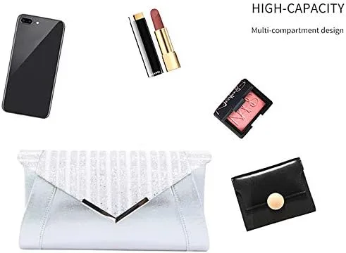 Vista 3 de Queena Bolso de mano de noche con purpurina brillante para mujer, bolso de cadena para boda, fiesta de graduación, regalo para mamá, esposa, novia