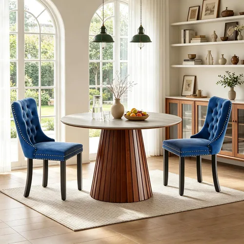 Vista 33 de SSLine 41.3 in Round Sintered Stone Dining Table for 4 Fluted Pedestal Base