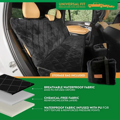 Vista 3 de Plush Paws Products Protector de asiento trasero de coche de terciopelo sin hamaca, lavable e impermeable para asiento trasero de coche, camión