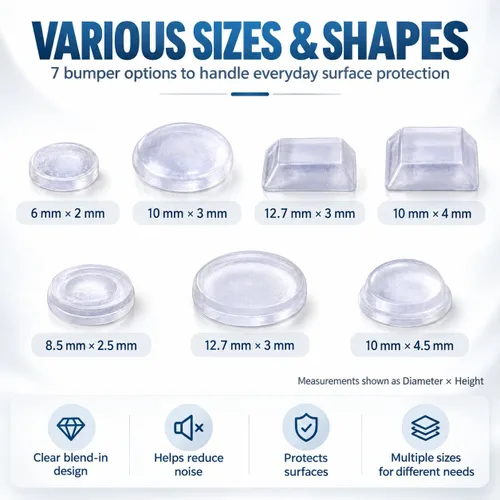 Vista 2 de 300 piezas de parachoques de goma transparente, almohadillas autoadhesivas de amortiguación de ruido para puertas de gabinetes, cajones, muebles