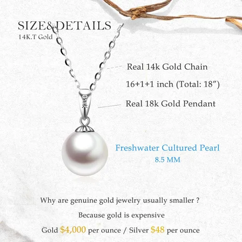 Vista 2 de Collares de perlas de oro de 14 quilates para mujer con colgante de oro de 18 quilates (perla cultivada de agua dulce), regalo de oro real