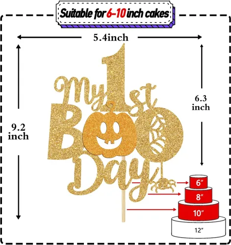 Vista 2 de Decoración para tartas My 1st Boo Day - Decoración de fiesta de Halloween/baby shower - Suministros de feliz primer cumpleaños, purpurina dorada