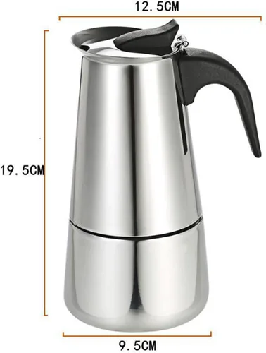 Vista 2 de Cafetera eléctrica Moka de acero inoxidable con estufa plateada 6 tazas (11.8 fl oz)/9 tazas (15.2 fl oz) (10.1 fl oz)