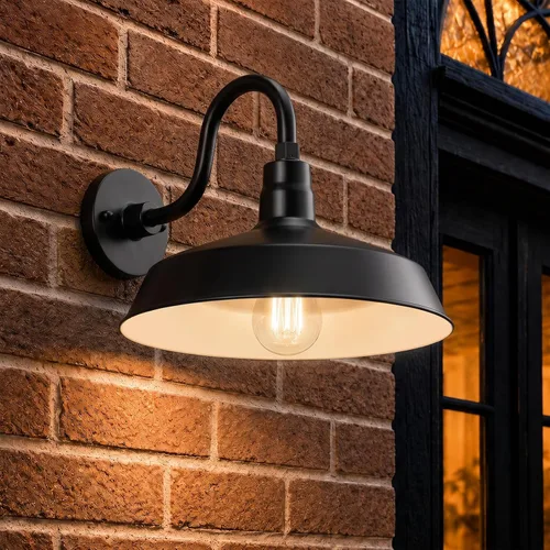 Vista 2 de 17 pulgadas. RLM Warehouse - Pantalla con brazo de cuello de cisne y bombilla Led A19 5000K de 9W Negro satinado