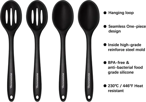 Vista 2 de Cuchara de cocina de silicona, cucharas antiadherentes de cocina para cocinar, cuchara de servir ranurada y sólida resistente al calor, cucharas