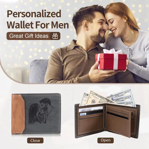 Vista 5 de Jewelstruck Billetera para hombre, billetera personalizada para hombre, carteras personalizadas para hombre, iniciales grabadas con imagen, día
