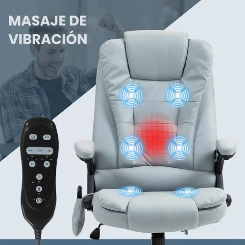 Vista 4 de Vinsetto Silla de oficina de masaje vibratorio de 6 puntos con calor gris claro