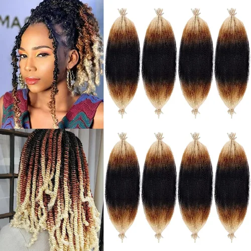 Vista 80 de Cabello de Envoltura Pre-Esponjado de 8 Pulgadas, 3 Paquetes, Cabello Afro Twist Pre-Separado Elástico para Locs, Cabello Afro Twist Negro Natural