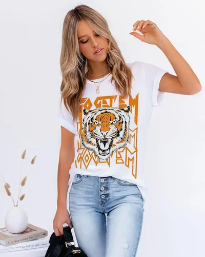 Vista 5 de Camisetas gráficas para mujer, de manga corta y cuello redondo, para el verano