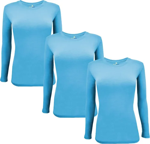 Vista 26 de Natural Uniforms Camiseta Under Scrub para mujer, cuello redondo, manga larga, paquete de 3, paquete múltiple de 3