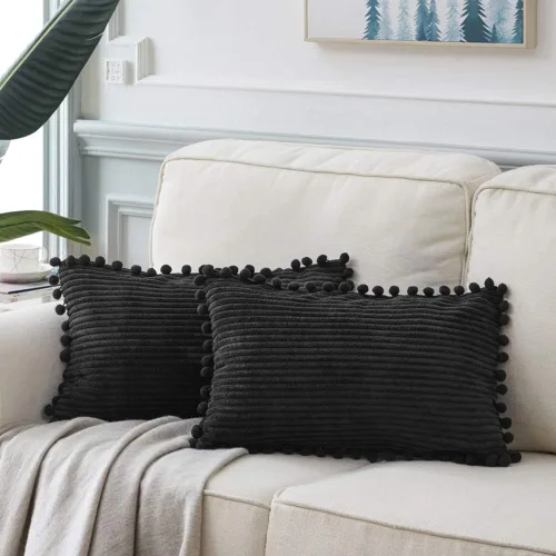 Vista 69 de Fancy Homi Juego de 2 fundas de almohada decorativas negras de 12 x 12 pulgadas con pompones para sofá y cama, decoración moderna de estilo bohemio