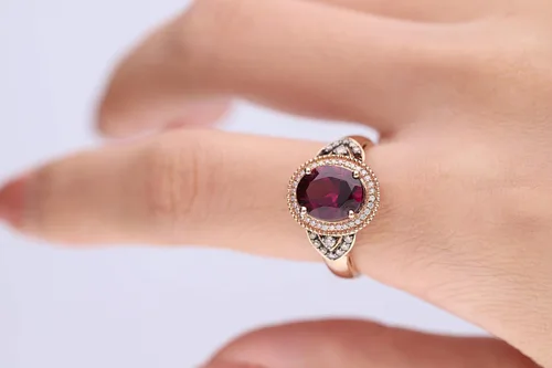 Vista 4 de Gin & Grace Anillo de diamantes de granate natural rosa púrpura de 10 quilates (I1) con joyería de trabajo diario para mujeres, regalos para ella