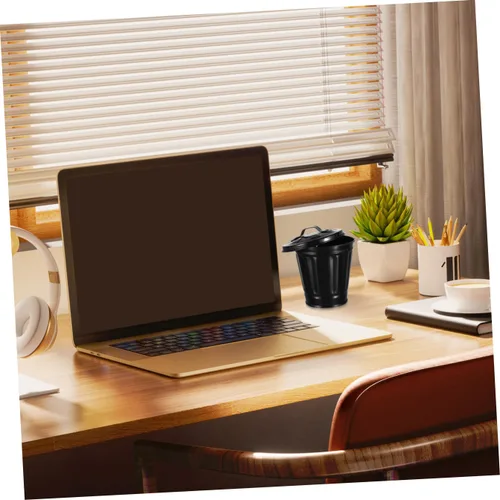 Vista 4 de POPETPOP Mini bote de basura con tapa, pequeño cubo de basura de metal, soporte para bolígrafos, maceta pequeña, organizador para el hogar, oficina