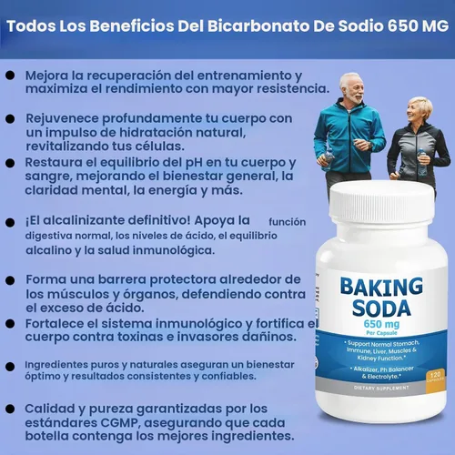 Vista 5 de Cápsulas naturales de bicarbonato de sodio – 650 mg tabletas de bicarbonato de sodio para riñón y ácido estomacal – Pastillas de bicarbonato