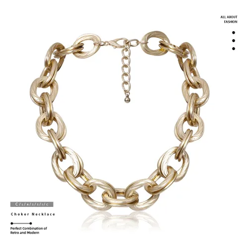 Vista 2 de Acedre Gargantilla gruesa cadena de eslabones cubanos dorados collares de eslabones dobles en O joyería punk hip-hop para mujeres y niñas
