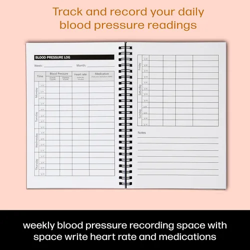 Vista 2 de Miru Cuaderno de registro de presión arterial A5 con tapa dura, cuaderno de presión arterial encuadernado en espiral, registro y monitoreo diario