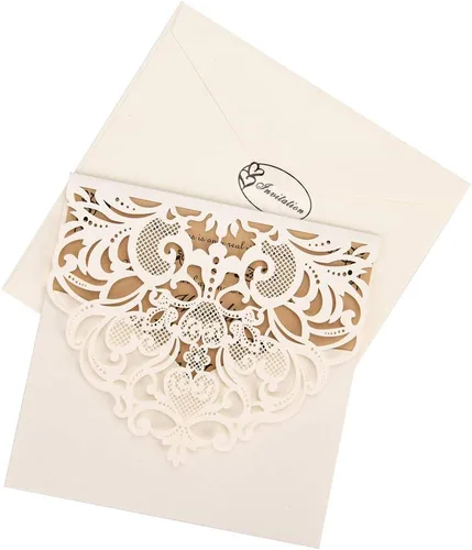 Vista 5 de FOMTOR Paquete de 50 invitaciones cortadas con láser, kit de tarjetas de invitaciones de boda con papel imprimible en blanco y sobres para bodas