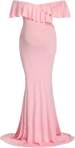 Vista 5 de Vestido largo de maternidad con volantes, elegante vestido de fotografía, vestido elástico delgado para sesión de fotos