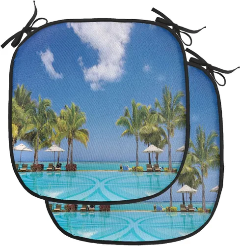 Vista 175 de Lunarable Cojín para silla costera, diván del desierto, descanso solitario, vacaciones, tropical, resort playa, ocio, asiento acolchado para cocina