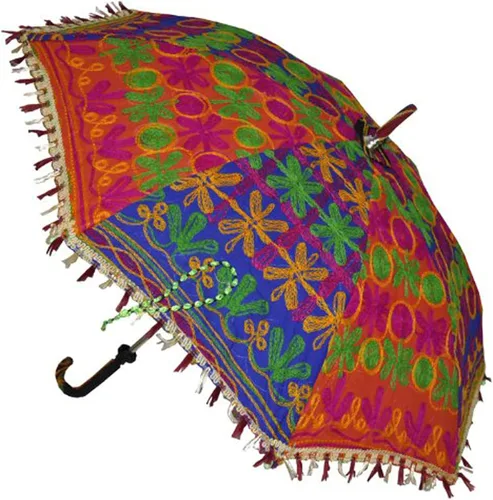 Vista 3 de Marusthali Bohemia Diseño Hecho A Mano Algodón Multicolor Moda Multicolor Paraguas Bordado Boho Paraguas Sombrilla
