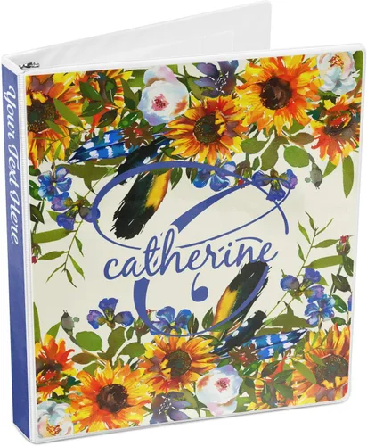 Vista 4 de Carpeta personalizada de 3 anillas con diseño de girasoles - 1 pulgada, color amarillo