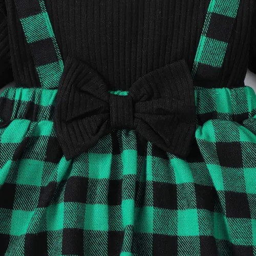 Vista 4 de OPAWO Vestido de niña recién nacida con volantes de encaje de manga largacorta, vestido de niña de flores, mameluco acanalado para otoño e invierno
