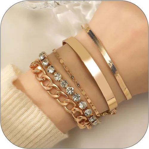 Vista 7 de Long tiantian Pulsera de oro gruesa para mujer, pulseras de oro delicadas, pulseras para mujer, pulseras apilables de eslabones de cadena