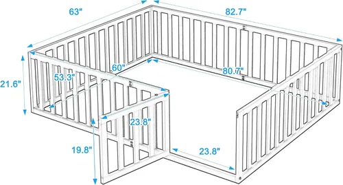 Vista 2 de SOFTSEA Marco de cama de suelo con valla, marco de cama Montessori Queen para niños pequeños, sin listones de cama