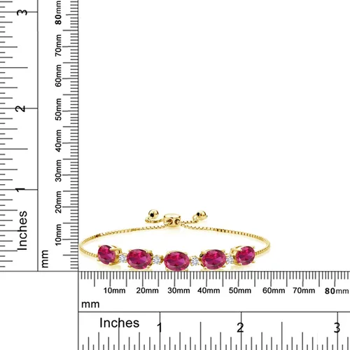 Vista 3 de 18K Yellow Gold Plated Silver Gemstone Birthstone and White Lab Grown Diamond Tennis Bracelet for Women Oval 8X6MM with Round 2.5MM Accents