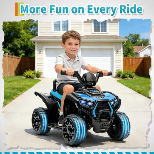 Vista 6 de ATV eléctrico para niños - Quad de 6 V y 4 ruedas con luces y música Azul