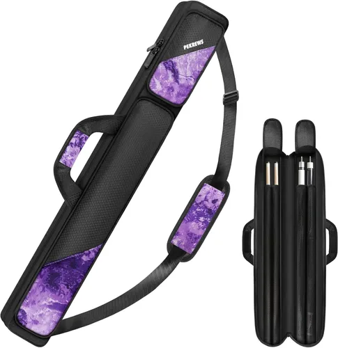 Vista 13 de Estuche para taco de billar, estuche para palos de billar 2x2 con capacidad para 2 palos con 2 bolsillos con cremallera para accesorios, bolsa