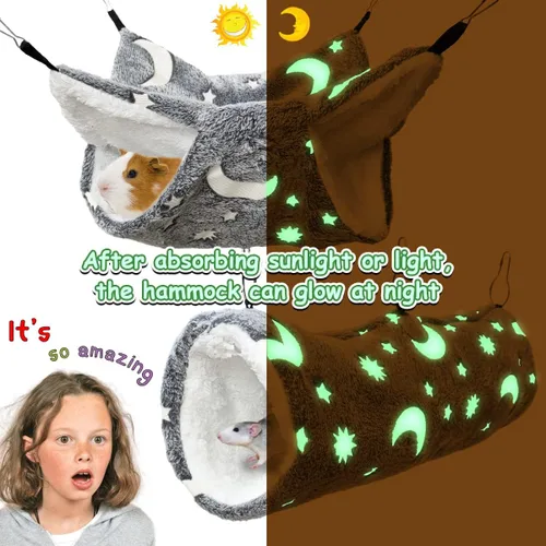 Vista 3 de Escondite de hurón y cama suave, hamaca y túnel de conejillo de indias luminoso con brillo nocturno