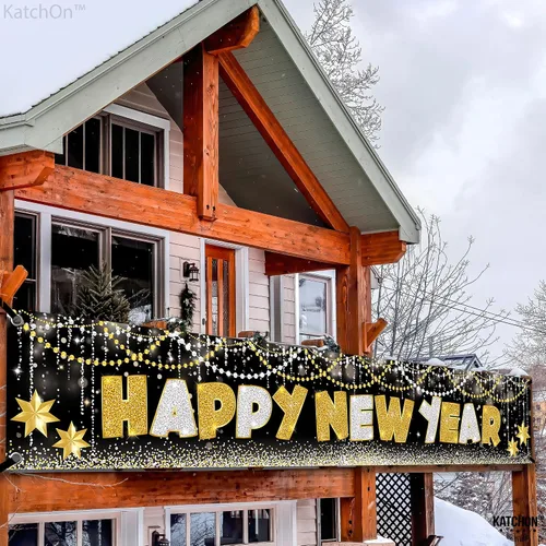 Vista 3 de KatchOn, XtraLarge Pancarta de Feliz Año Nuevo 2026-120X20 Pulgadas Letrero de Jardín de Año Nuevo para Decoraciones de Nochevieja 2026 Pancarta