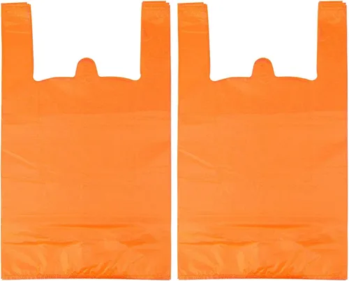Vista 7 de LazyMe Bolsas de plástico para camisetas con asas a granel para compras y restaurantes, 12 x 20 pulgadas (naranja, 100 unidades) Plastic Grocery