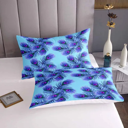 Vista 3 de Juego de sábanas ajustables con estampado de plumas de pavo real, juego de sábanas para niños y niñas, funda de cama de microfibra estilo bohemio