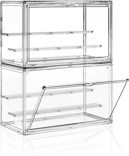 Vista 10 de Vitrina de acrílico transparente para coleccionables, caja de exhibición de figuras de pasatiempos de 4 capas con estantes, cajas de exhibición