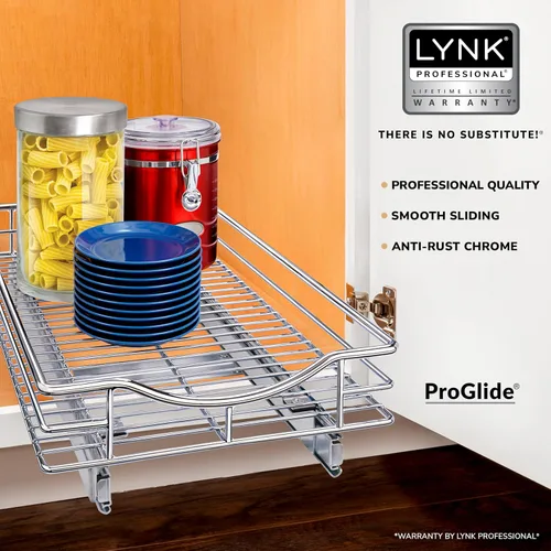Vista 2 de LYNK PROFESSIONAL® Organizador de gabinete extraíble, cajones deslizantes de 11" x 18" para gabinetes de cocina - Estantes deslizantes extraíbles