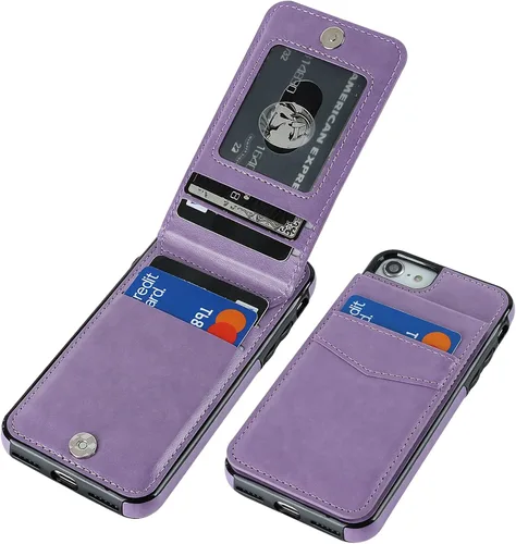 Vista 11 de KIHUWEY - Funda tipo cartera para iPhone SE/8/7 con función atril