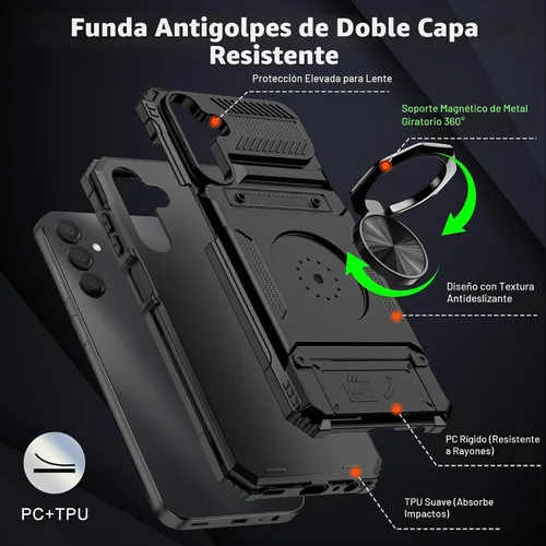 Vista 3 de Vofolen Funda para teléfono Samsung Galaxy A14 5G con tarjetero [almacena 2 tarjetas] + anillo magnético de 360° con función atril de doble capa