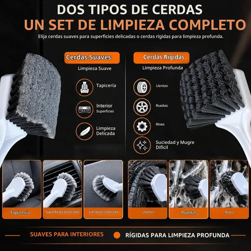 Vista 2 de Cepillo de mango corto para ruedas y neumáticos Cepillo de lavado de automóviles para detalles automáticos Cepillo de limpieza profunda