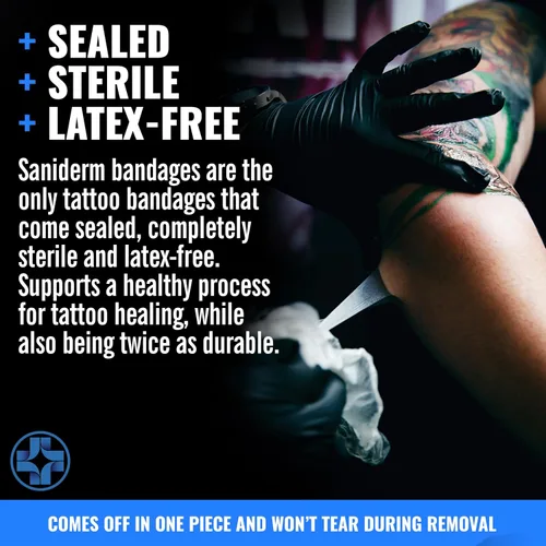 Vista 5 de Saniderm - Rollo de vendaje Flex Tattoo Aftercare - Envoltura de tatuaje ultra flexible, impermeable, estéril para una curación rápida y protección