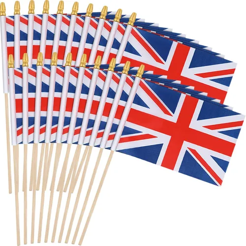 Vista 8 de AUGSHY Banderas pequeñas de mano estadounidenses, paquete de 22 banderas americanas pequeñas en palo, bandera estadounidense en palo de 5 x 8
