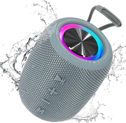 Vista 9 de Altavoz Bluetooth portátil, altavoz inalámbrico BT5.3 de 20W con diafragmas de graves, luces LED multimodos dinámicos, IPX6 resistente al agua