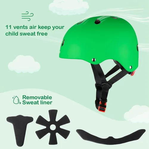 Vista 4 de KAMUGO - Casco de bicicleta para niños, casco para niños pequeños de 2 a 8 años, para niños y niñas, con equipo de protección deportiva, rodilleras