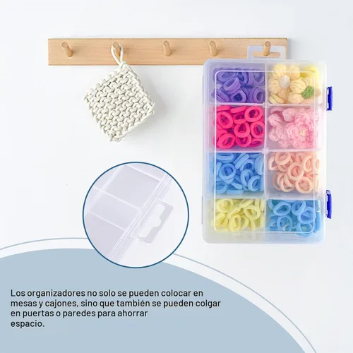 Vista 2 de 2 cajas de almacenamiento de plástico transparente de 8 rejillas con divisores ajustables, apilables, 8 compartimentos, caja organizadora pequeña