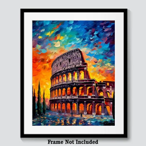 Vista 6 de Bestbuddy Pet 8 x 10 sin marco noche estrellada Roma, Coliseo, gladiador, hito histórico, Italia, gira mundial, pintura al óleo familiar, póster