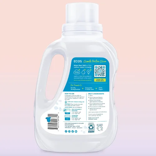 Vista 2 de ECOS Detergente Líquido para lavandería, 100 Cargas - Jabón para lavandería probado por dermatólogos - Hipoalergénico, Certificado EPA Safer Choice